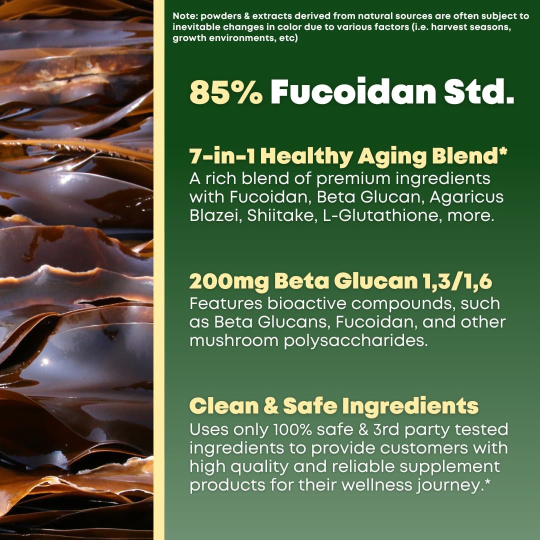 Beta Glucan & Fucoidan Brown Seaweed Extract - L Glutathione, Shiitake, Agaricus Blazei Mushroom, Vitamin C - Immune, Cellular, Healthy Aging Support - 90 Capsules, Non GMO, Gluten Free Supplement - PrimeBioHealth - canada supplements