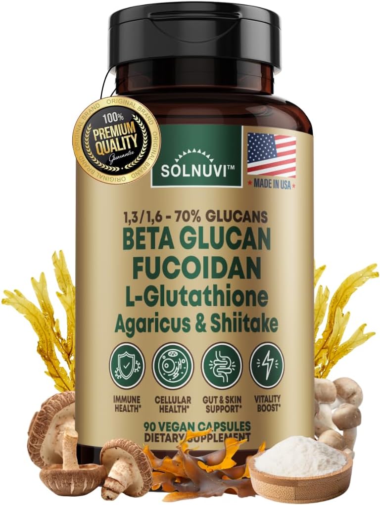 Beta Glucan & Fucoidan Brown Seaweed Extract - L Glutathione, Shiitake, Agaricus Blazei Mushroom, Vitamin C - Immune, Cellular, Healthy Aging Support - 90 Capsules, Non GMO, Gluten Free Supplement - PrimeBioHealth - canada supplements