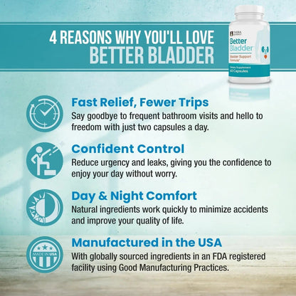 Better Bladder Control Supplement for Women & Men – Bladder Support Supplement to Help Reduce Urinary Leaks, Frequency & Urgency - 60 Count (1 Bottle) - PrimeBioHealth - canada supplements