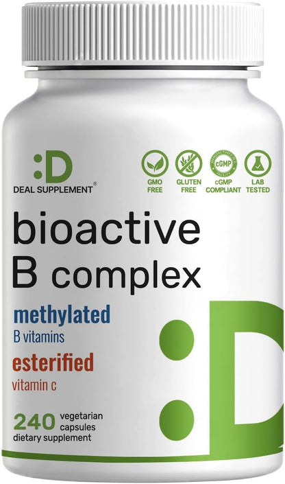 Bioactive Vitamin B Complex for Men & Women, 240 Veggie Capsules - Methylated B Complex & Esterified Vitamin C – High Potency & Easy Absorption – Immune, Energy & Metabolism Supplement – Non-GMO - PrimeBioHealth - canada supplements
