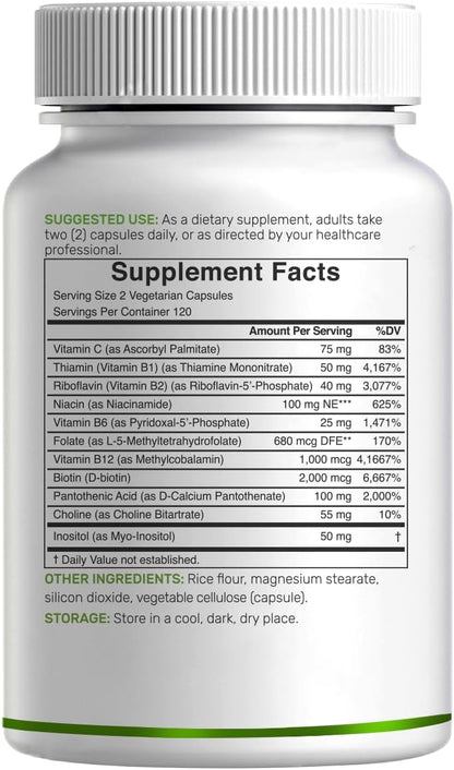 Bioactive Vitamin B Complex for Men & Women, 240 Veggie Capsules - Methylated B Complex & Esterified Vitamin C – High Potency & Easy Absorption – Immune, Energy & Metabolism Supplement – Non-GMO - PrimeBioHealth - canada supplements