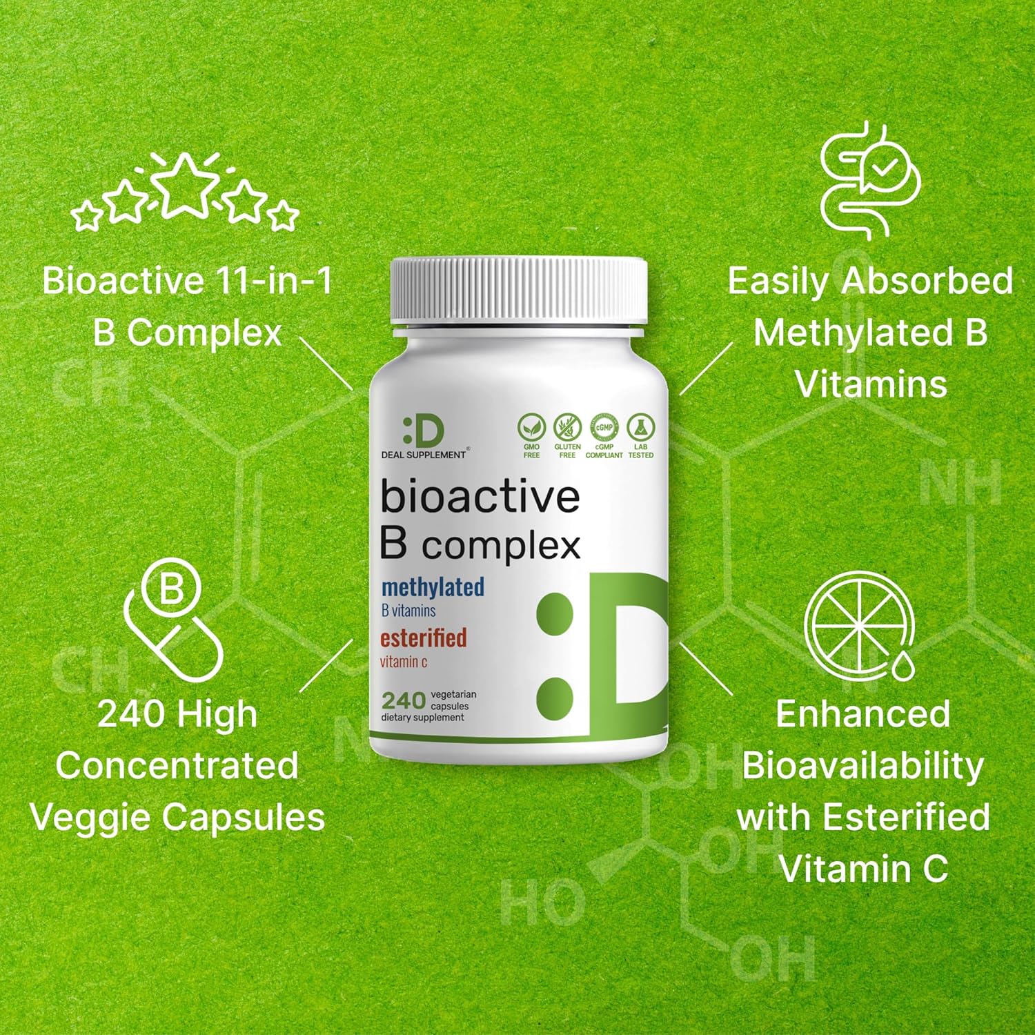 Bioactive Vitamin B Complex for Men & Women, 240 Veggie Capsules - Methylated B Complex & Esterified Vitamin C – High Potency & Easy Absorption – Immune, Energy & Metabolism Supplement – Non-GMO - PrimeBioHealth - canada supplements