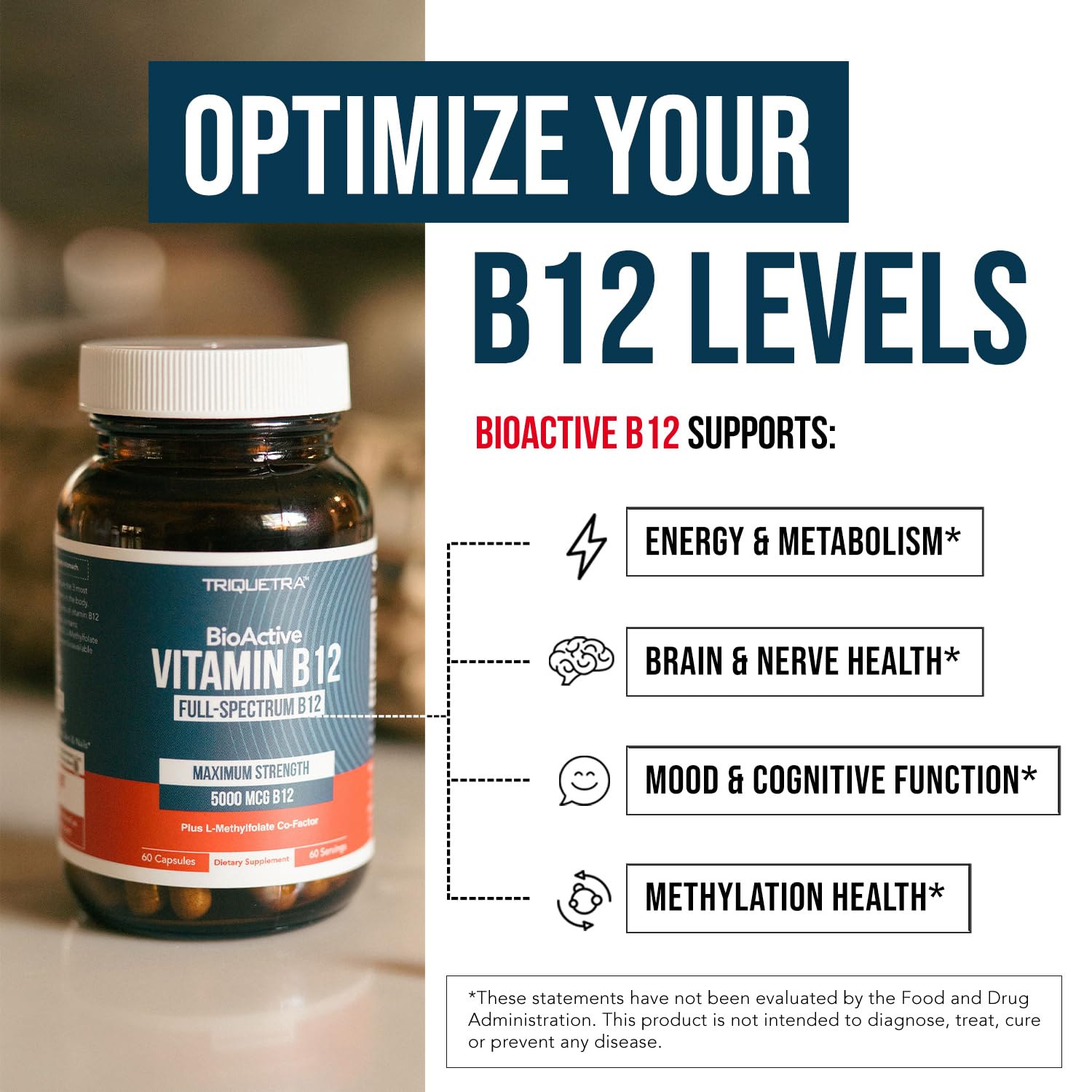 BioActive Vitamin B12 - 5000 mcg, Contains 3 BioActive Forms B12 Plus Methylfolate Cofactor - Methyl B12, Adenosyl B12 & Hydroxy B12 | Supports Energy - PrimeBioHealth - canada supplements