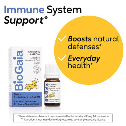 BioGaia Nurture & Grow for Toddlers | Ages 1+ | Liquid Probiotic | Allergen-Free | Triple-Benefit Probiotic for Kids | Digestive Health - PrimeBioHealth - canada supplements