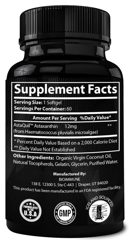 BioImmune 2 Pack Triple Strength AstaQuil™ Astaxanthin 12mg Enhanced Absorption, 120 Softgels w/Organic Coconut Oil. Powerful Antioxidant for Eye, Joint & Heart Health - PrimeBioHealth - canada supplements