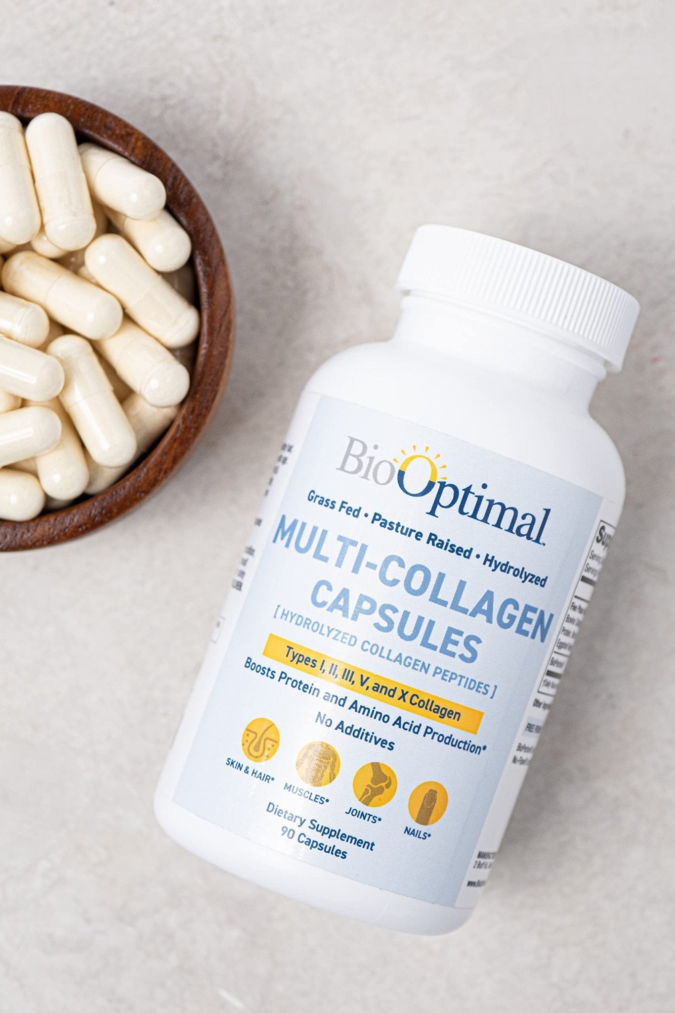 BioOptimal Multi-Collagen Supplement Capsules, Types I, II, III, V, & X Collagen, 90 Capsules - PrimeBioHealth - canada supplements