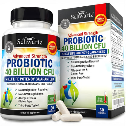 BioSchwartz Daily Probiotic Nutritional Supplement - 40 Billion CFU for Gut Health - Probiotics for Men and Women - Digestive Health with Astragalus - PrimeBioHealth - canada supplements