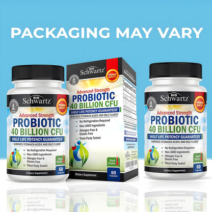 BioSchwartz Daily Probiotic Nutritional Supplement - 40 Billion CFU for Gut Health - Probiotics for Men and Women - Digestive Health with Astragalus - PrimeBioHealth - canada supplements