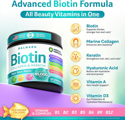 Biotin | Collagen| Keratin 60ct Hair Skin & Nails Vitamin For Women and Men - PrimeBioHealth - canada supplements