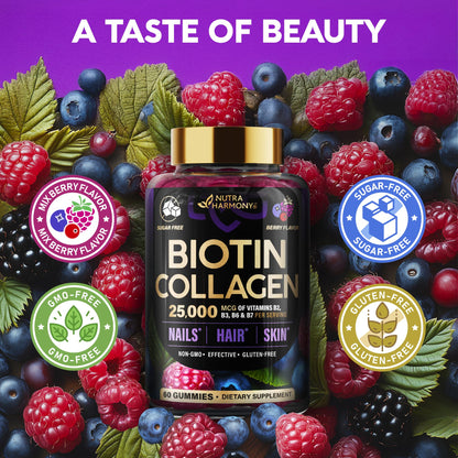 Biotin Gummies with Collagen - Hair Growth Support Skin, & Nail Strength - for Women & Men - Biotin 10000mcg | Keratin | Hyaluronic Acid | B-Complex | Saw Palmetto - PrimeBioHealth - canada supplements