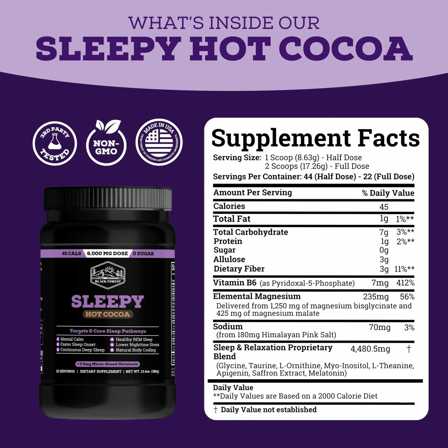 Black Forest Sleepy Hot Cocoa - Magnesium Hot Chocolate Sleepy Cocoa Sleep Powder for Adults with Melatonin & L-Theanine - Natural Sleep Drink Mix for Deep Sleep & Relaxation, - PrimeBioHealth - canada supplements