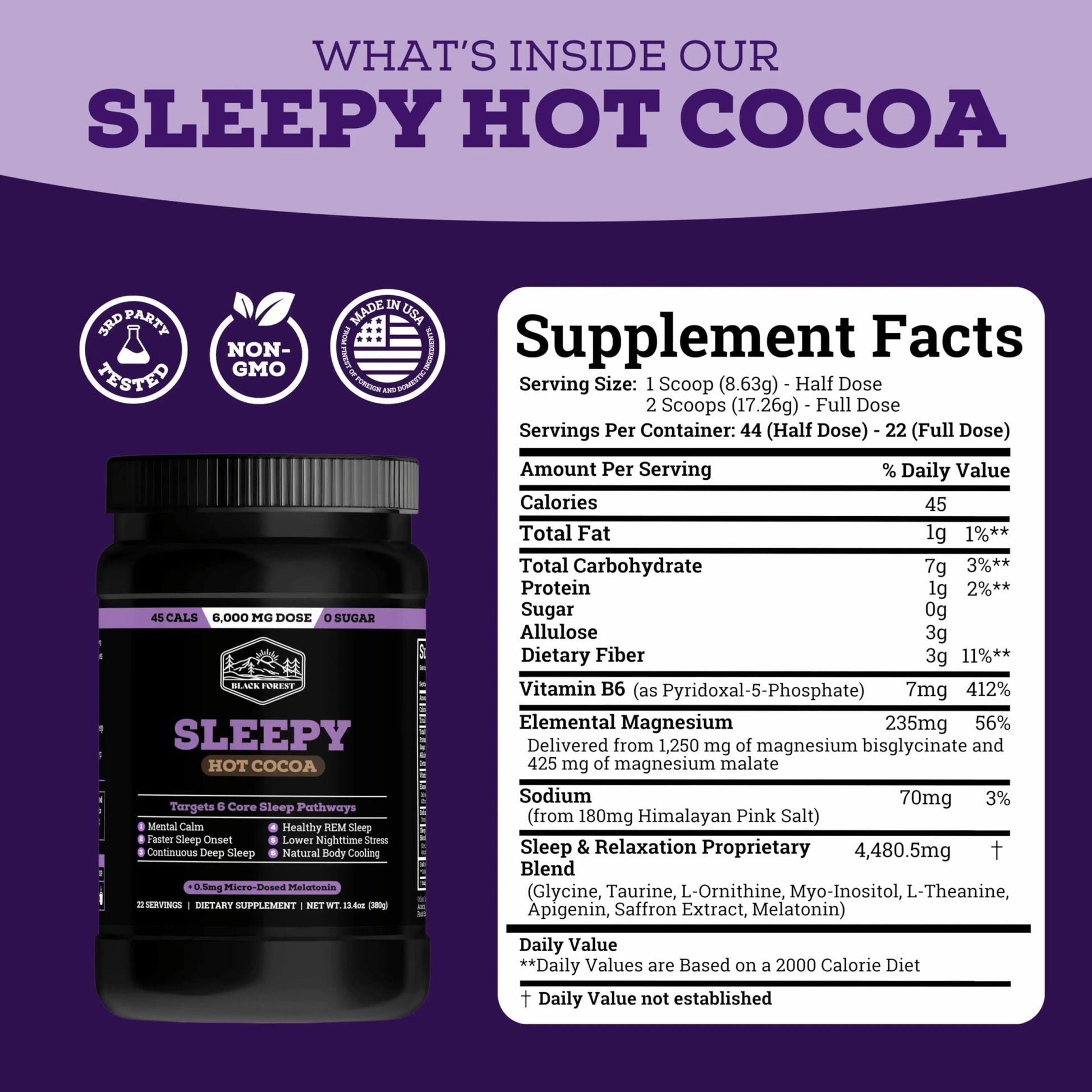 Black Forest Sleepy Hot Cocoa - Magnesium Hot Chocolate Sleepy Cocoa Sleep Powder for Adults with Melatonin & L-Theanine - Natural Sleep Drink Mix for Deep Sleep & Relaxation, - PrimeBioHealth - canada supplements