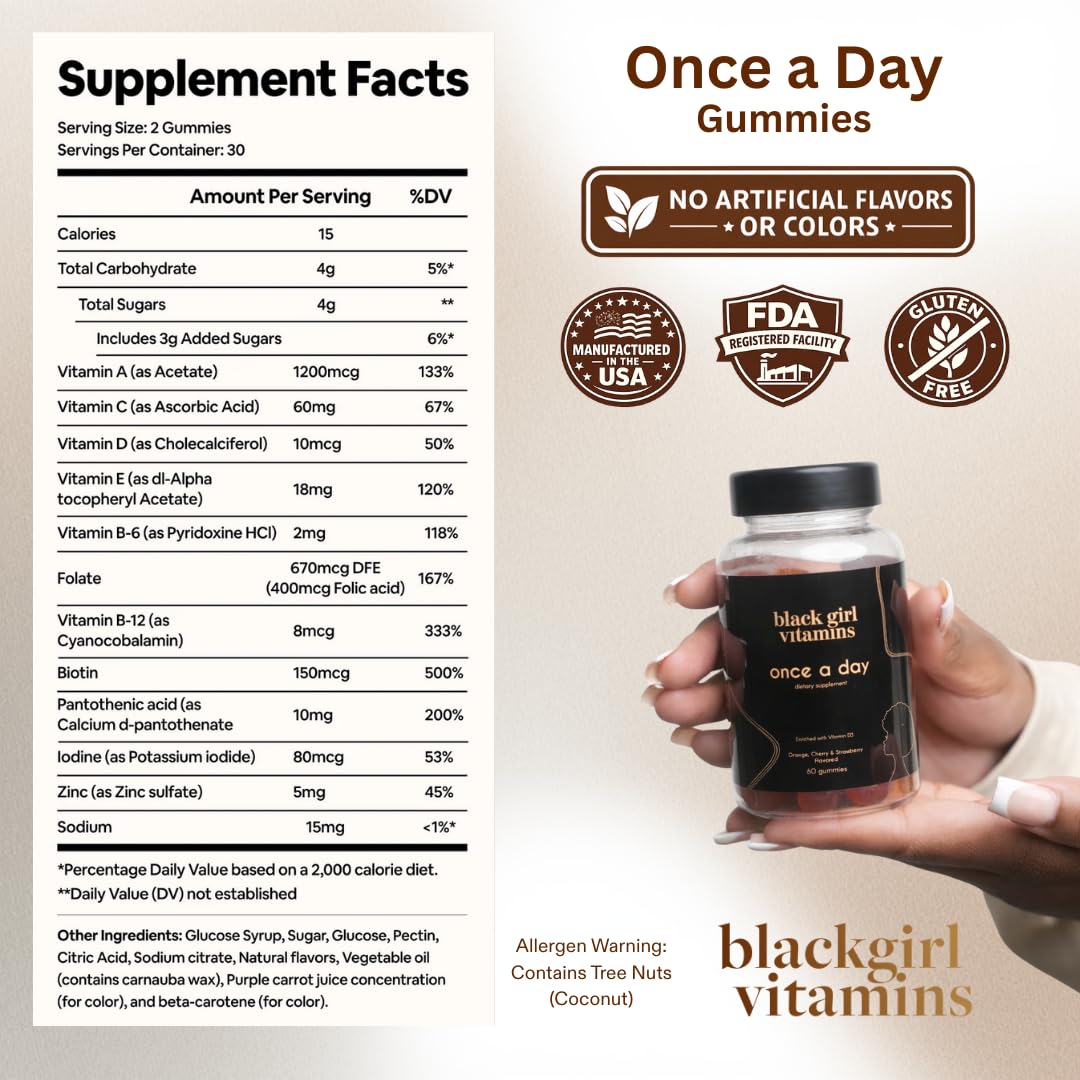 Black Girl Vitamins Once a Day - Womens Multivitamin Gummy - Vitamin A, B, C, E and Zinc. Multivitamin for Women, Immune Support. Vegan - PrimeBioHealth - canada supplements