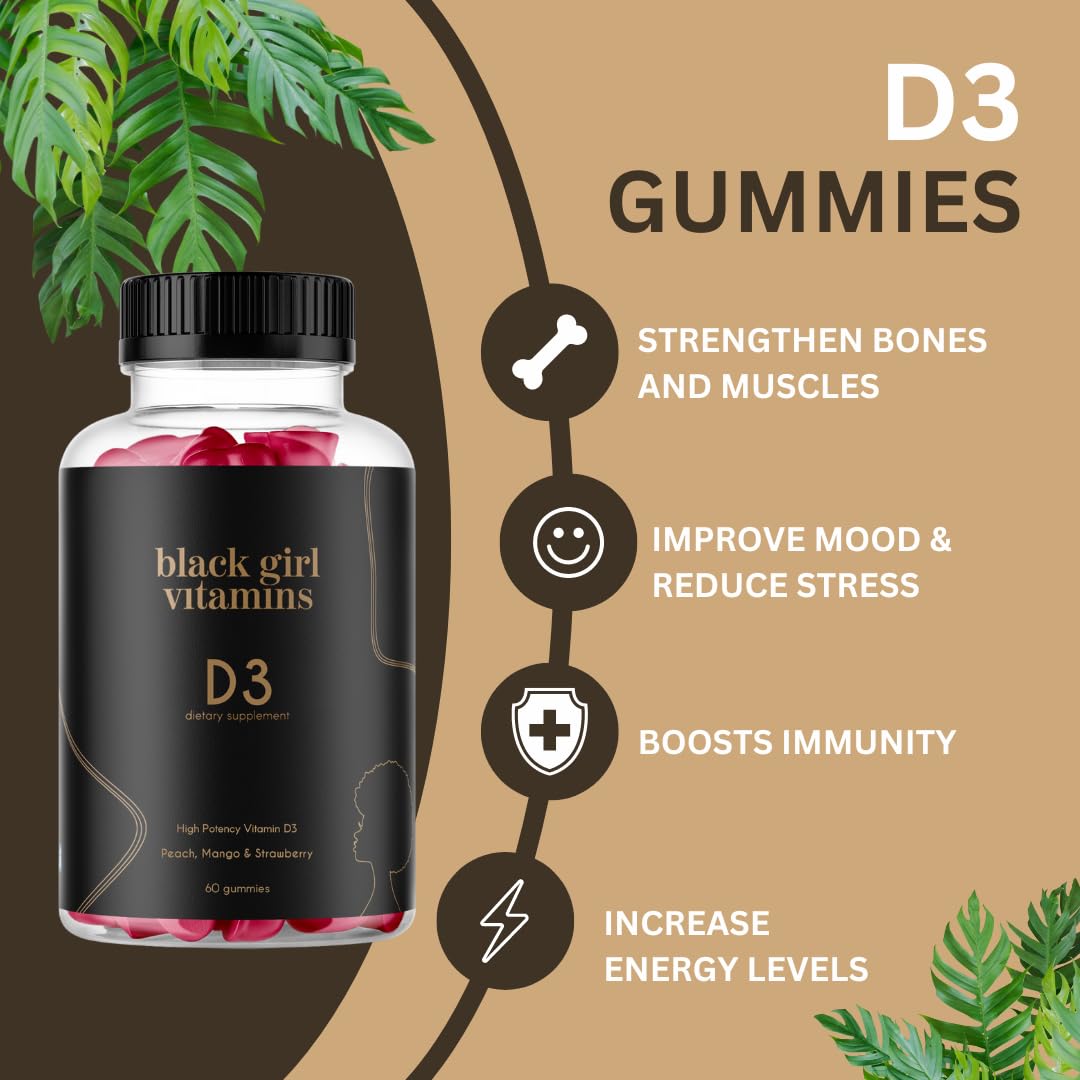 Black Girl Vitamins - Vitamin D3 Gummies, for Immune, Energy, and Bone Support, 2000IU (50mcg) Vitamin D per Serving - PrimeBioHealth - canada supplements