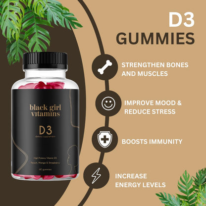 Black Girl Vitamins - Vitamin D3 Gummies, for Immune, Energy, and Bone Support, 2000IU (50mcg) Vitamin D per Serving - PrimeBioHealth - canada supplements