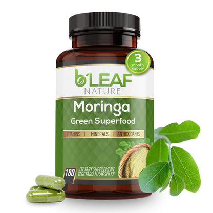 B'Leaf Nature Moringa Capsules Organic 1000mg — Pure Moringa Oleifera Leaf Powder Capsules for Energy & Immune Support - PrimeBioHealth - canada supplements