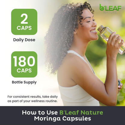 B'Leaf Nature Moringa Capsules Organic 1000mg — Pure Moringa Oleifera Leaf Powder Capsules for Energy & Immune Support - PrimeBioHealth - canada supplements