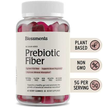 Blessments - Prebiotic Fiber Gummies for Adults & Kids with No Added Sugar- 5g (60 Count) High Fiber Supplement Gummies - Vegan - Keto Friendly - Digestive Health Supplements - PrimeBioHealth - canada supplements