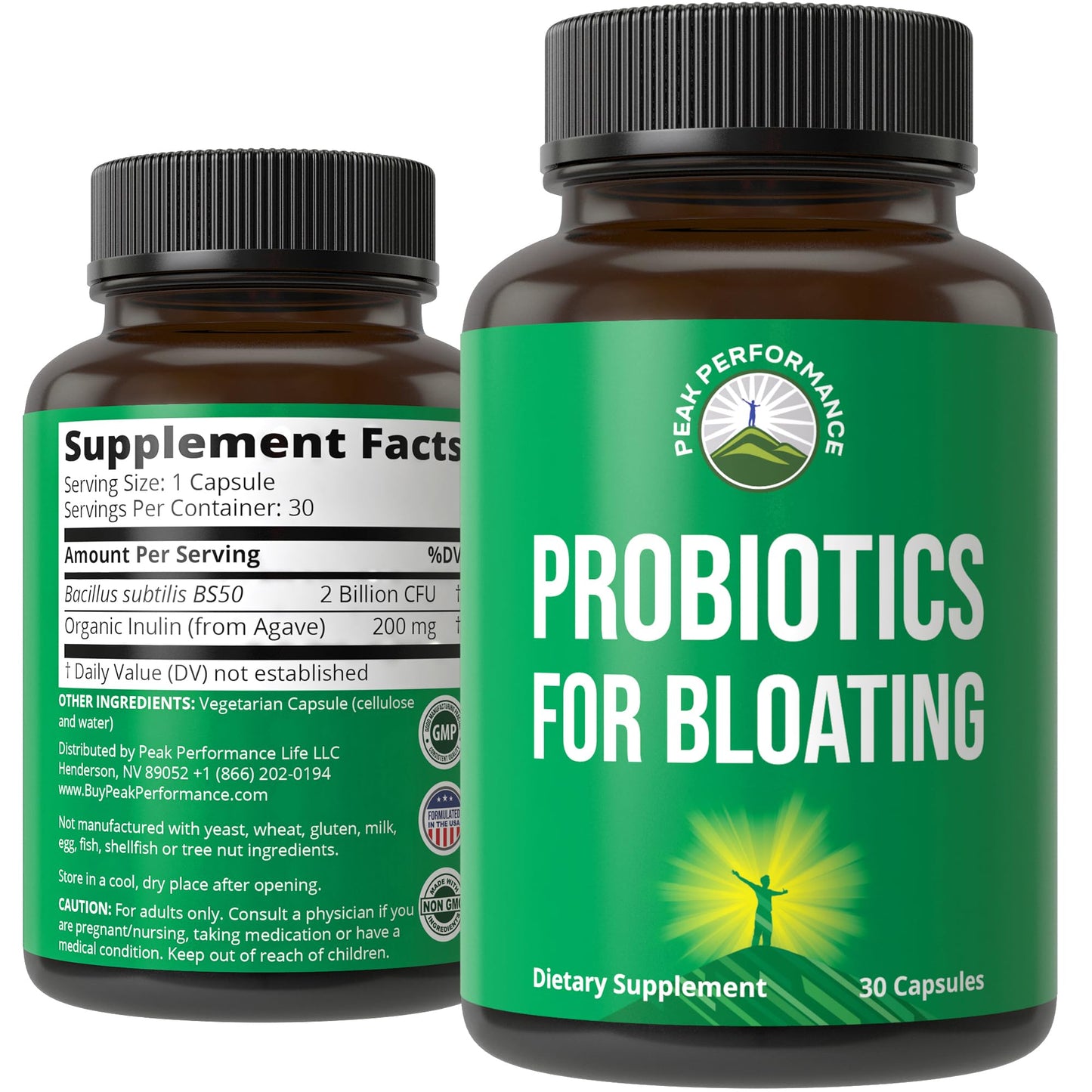 Bloat and Gas Probiotic - Proven Relief with Clinically Studied Bacillus Subtilis BS50 + Prebiotic Fiber - Fast Acting Anti Bloating Pills Supplement - PrimeBioHealth - canada supplements