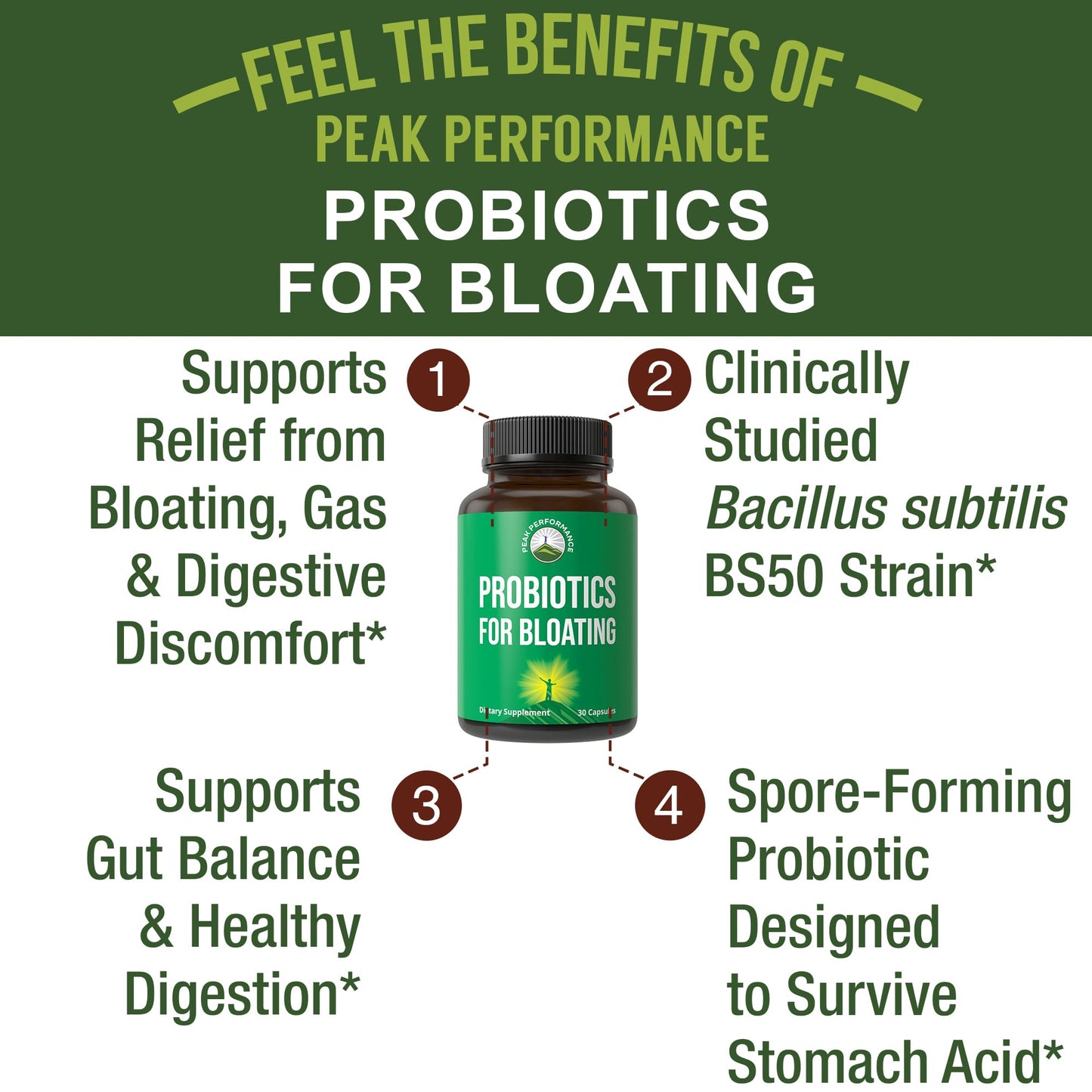 Bloat and Gas Probiotic - Proven Relief with Clinically Studied Bacillus Subtilis BS50 + Prebiotic Fiber - Fast Acting Anti Bloating Pills Supplement - PrimeBioHealth - canada supplements