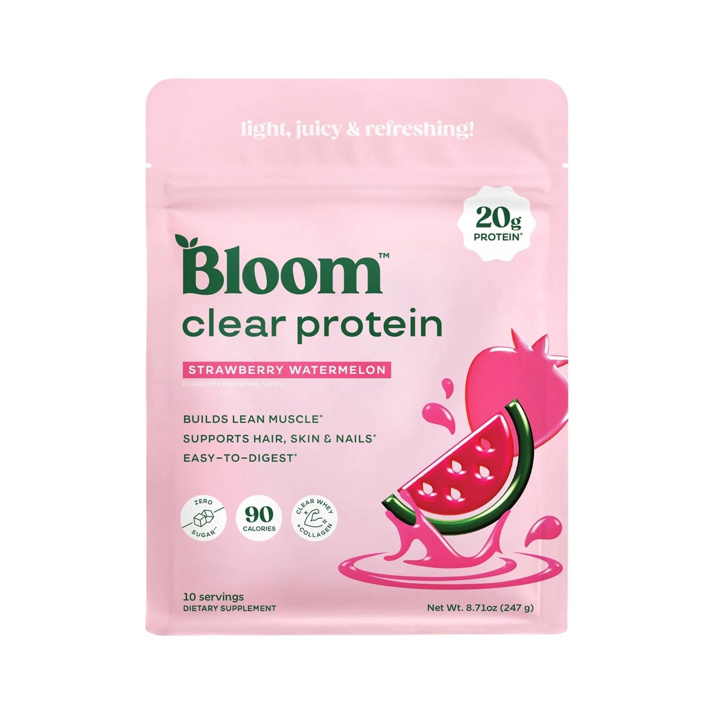 Bloom Clear Protein, Whey Protein Isolate with Collagen Peptides and Digestive Enzymes, 20g Protein, Sugar Free Post Workout Drink Mix, 90 Calories, - PrimeBioHealth - canada supplements