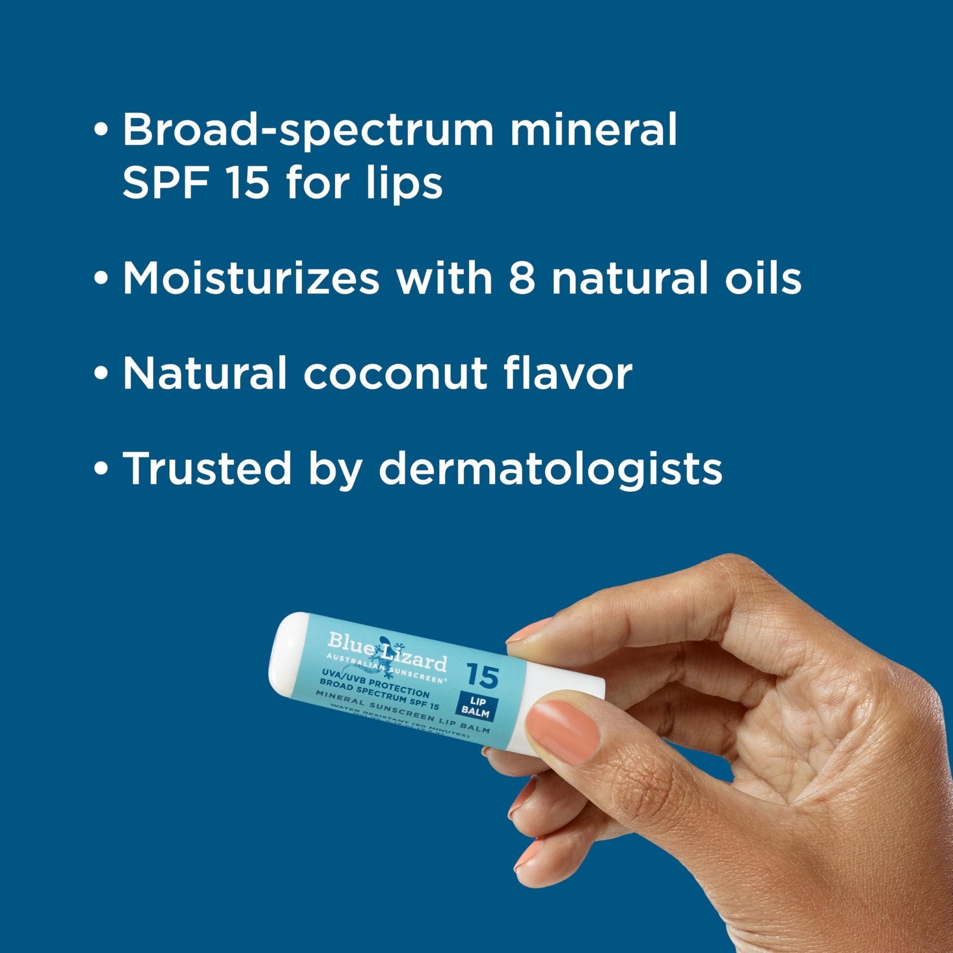 BLUE LIZARD Mineral SPF 15 Lip Balm, 3-Pack: Broad Spectrum Sun Protection, Natural Coconut Flavor, 8 Natural Oils - PrimeBioHealth - canada supplements