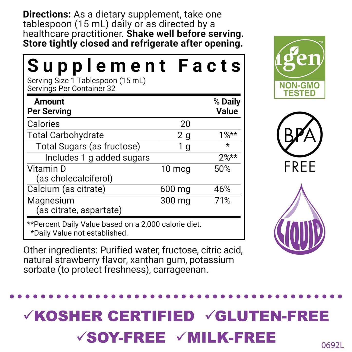 Bluebonnet Nutrition Liquid Calcium Citrate, Magnesium, Vitamin D3, Bone Health, Gluten Free, Soy Free, Milk Free, Kosher, 16 fl oz, 32 Servings, Mixed Berry Flavor - PrimeBioHealth - canada supplements
