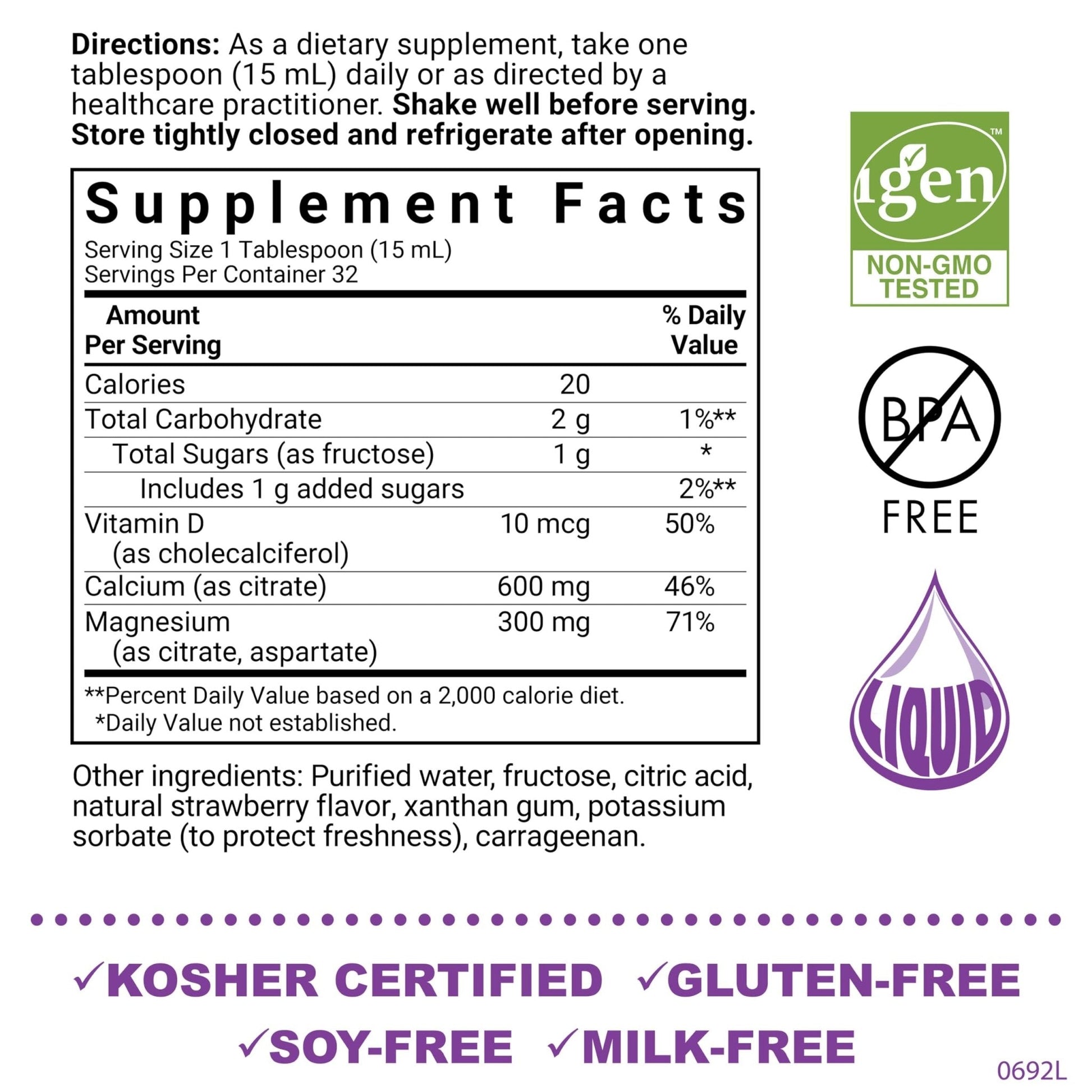 Bluebonnet Nutrition Liquid Calcium Citrate, Magnesium, Vitamin D3, Bone Health, Gluten Free, Soy Free, Milk Free, Kosher, 16 fl oz, 32 Servings, Mixed Berry Flavor - PrimeBioHealth - canada supplements