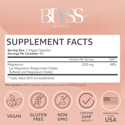 BLYSS Nutrition Magnesium Bisglycinate Capsules for Women - 200mg Chelated Glycinate Magnesium Supplement - Natural Supplements to Support Sleep, - PrimeBioHealth - canada supplements