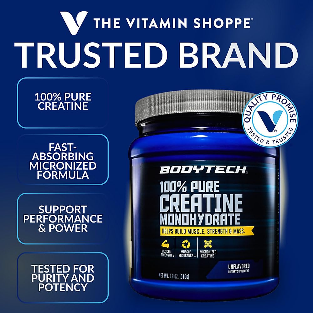 BodyTech Creatine Monohydrate Powder, Unflavored Micronized Creatine Formula for Men and Women, 5g per Serving, Pre Workout & Post Workout Supplement - PrimeBioHealth - canada supplements