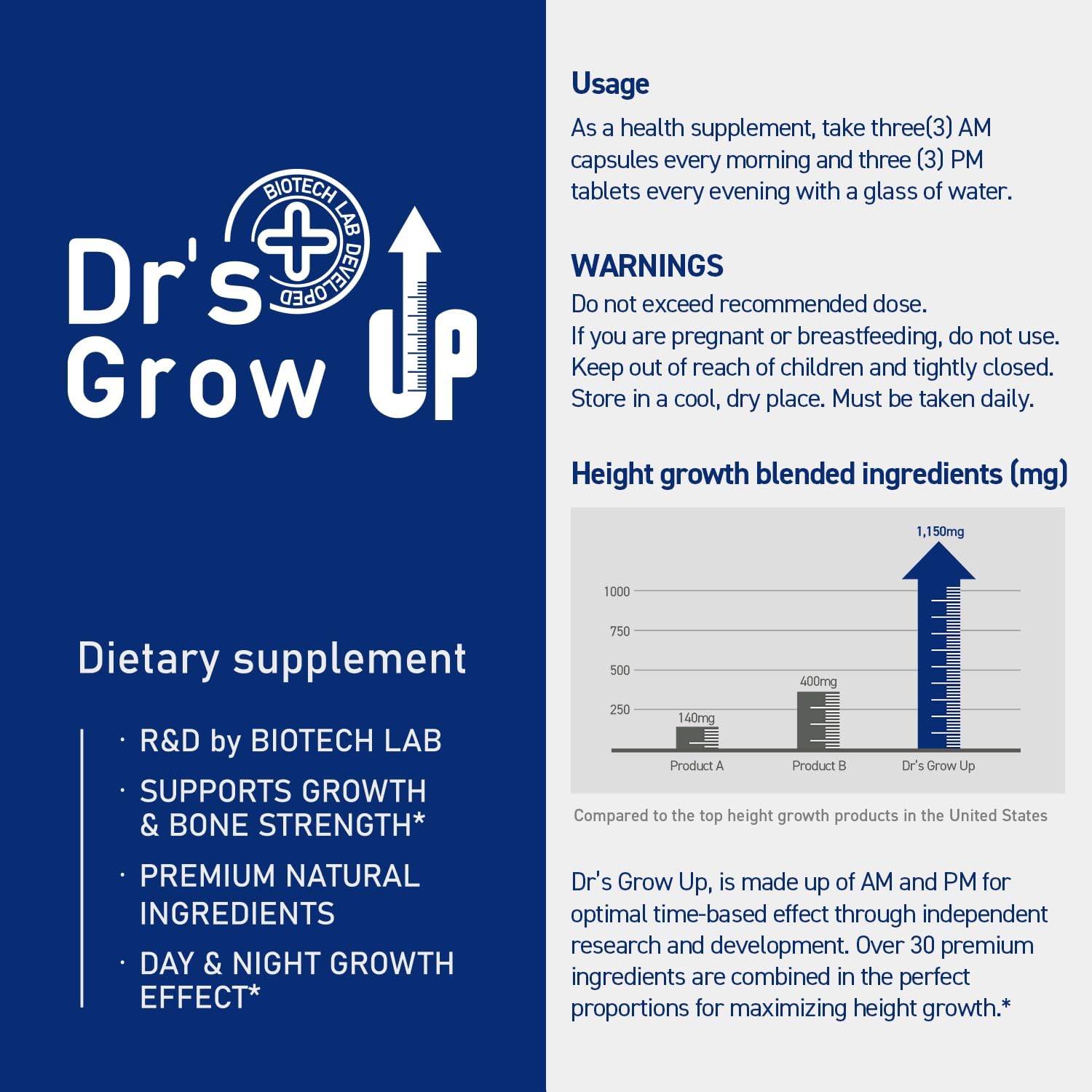 BONE SCIENCE Dr’s Grow UP AM & PM Bone and Growth for Kids and Teens, Day and Night System, Daily Formula with Highly Absorbable Essential Minerals, Vitamin D3 and K2 (MK-7) - PrimeBioHealth - canada supplements
