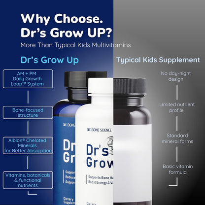 BONE SCIENCE Dr’s Grow UP AM & PM Bone and Growth for Kids and Teens, Day and Night System, Daily Formula with Highly Absorbable Essential Minerals, Vitamin D3 and K2 (MK-7) - PrimeBioHealth - canada supplements