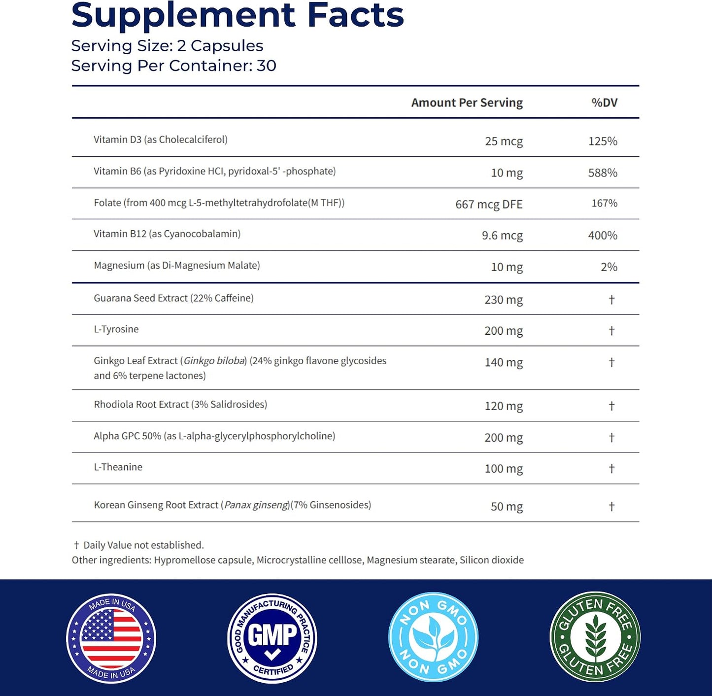 BONE SCIENCE Prime Brain Memory & Focus Support Supplement for Adults, Alpha GPC, Ginkgo Biloba, L-Theanine, Rhodiola, L-Tyrosine & Guarana, Cognitive Support Formula, 60 Capsules - PrimeBioHealth - canada supplements