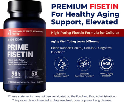 BONE SCIENCE Prime Fisetin 98% Plant-Based Flavonoid Supplement with Chamomile Extract, Trans-Pterostilbene, Phosphatidylcholine, and BioPerine - PrimeBioHealth - canada supplements
