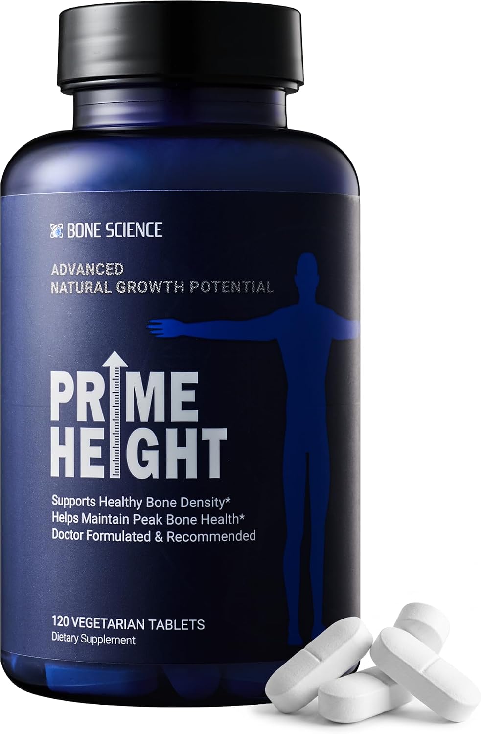 BONE SCIENCE Primeheight Bone & Growth Support with Calcium, Vitamin D3, K2, Magnesium, Zinc - Nutrient-Based Vegan Immune Formula, Non-GMO, 120 Tablets - PrimeBioHealth - canada supplements