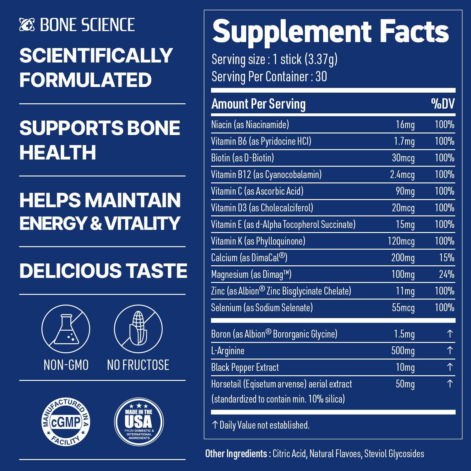 BONE SCIENCE PrimeHeight Multivitamin Powder for Kids & Teens, Bone & Immune Support, Sugar-Free Lemon Lime Flavor, 16 Key Nutrients, Easy Drink Mix, 30 Sticks - PrimeBioHealth - canada supplements