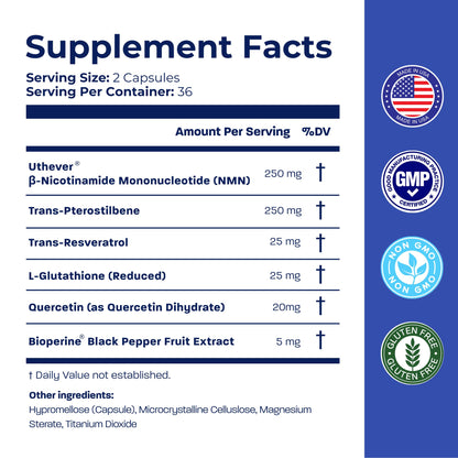 BONE SCIENCE Uthever NMN & Pterostilbene 6-in-1 Complex with Resveratrol, Glutathione & BioPerine - High Purity Stabilized NAD+ Precursor for Healthy Aging & Cellular Energy - 72 Vegetarian Capsules - PrimeBioHealth - canada supplements