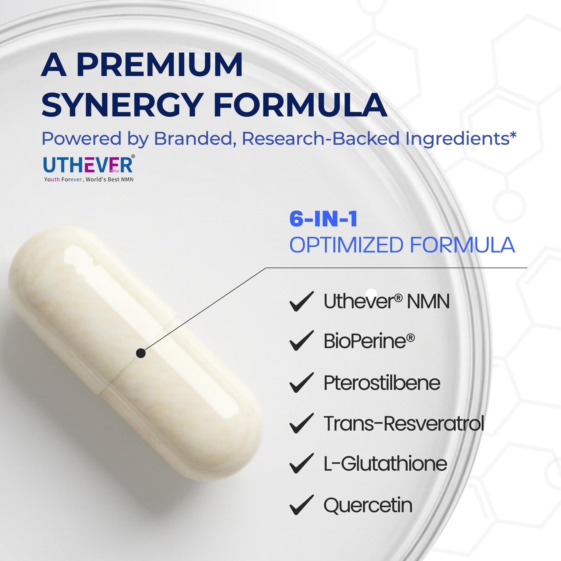 BONE SCIENCE Uthever NMN & Pterostilbene 6-in-1 Complex with Resveratrol, Glutathione & BioPerine - High Purity Stabilized NAD+ Precursor for Healthy Aging & Cellular Energy - 72 Vegetarian Capsules - PrimeBioHealth - canada supplements