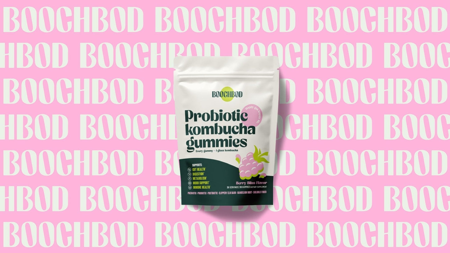 BoochBod - Probiotic Kombucha Gummy - Prebiotics, Probiotics, Postbiotics, Fiber Supplement, Slippery Elm, Dandelion Root - PrimeBioHealth - canada supplements