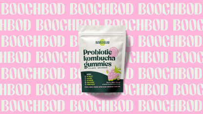 BoochBod - Probiotic Kombucha Gummy - Prebiotics, Probiotics, Postbiotics, Fiber Supplement, Slippery Elm, Dandelion Root - PrimeBioHealth - canada supplements
