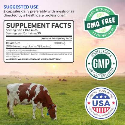 Bovine Colostrum for Women - Colostrum Supplement with 1,000mg per Serving and 30% IgG Immunoglobulins from First Milking - Low Heat Processed for Maximum Potency Non-GMO & Made in the US (2 Month) - PrimeBioHealth - canada supplements