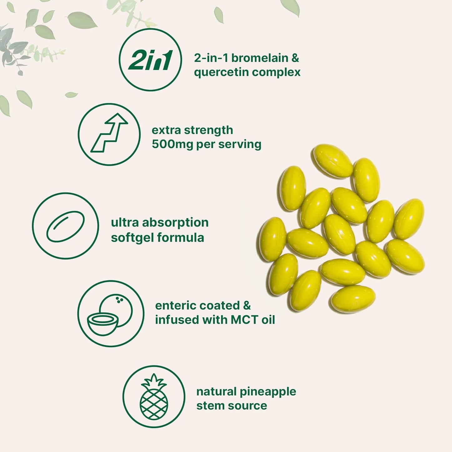 Bromelain 500mg with Quercetin & MCT Oil, 240 Enteric Coated Softgels | Ultra Absorption Bromelain Supplement | Natural Digestive Enzymes for Digestion & Joint Health | Non-GMO, Gluten Free - PrimeBioHealth - canada supplements