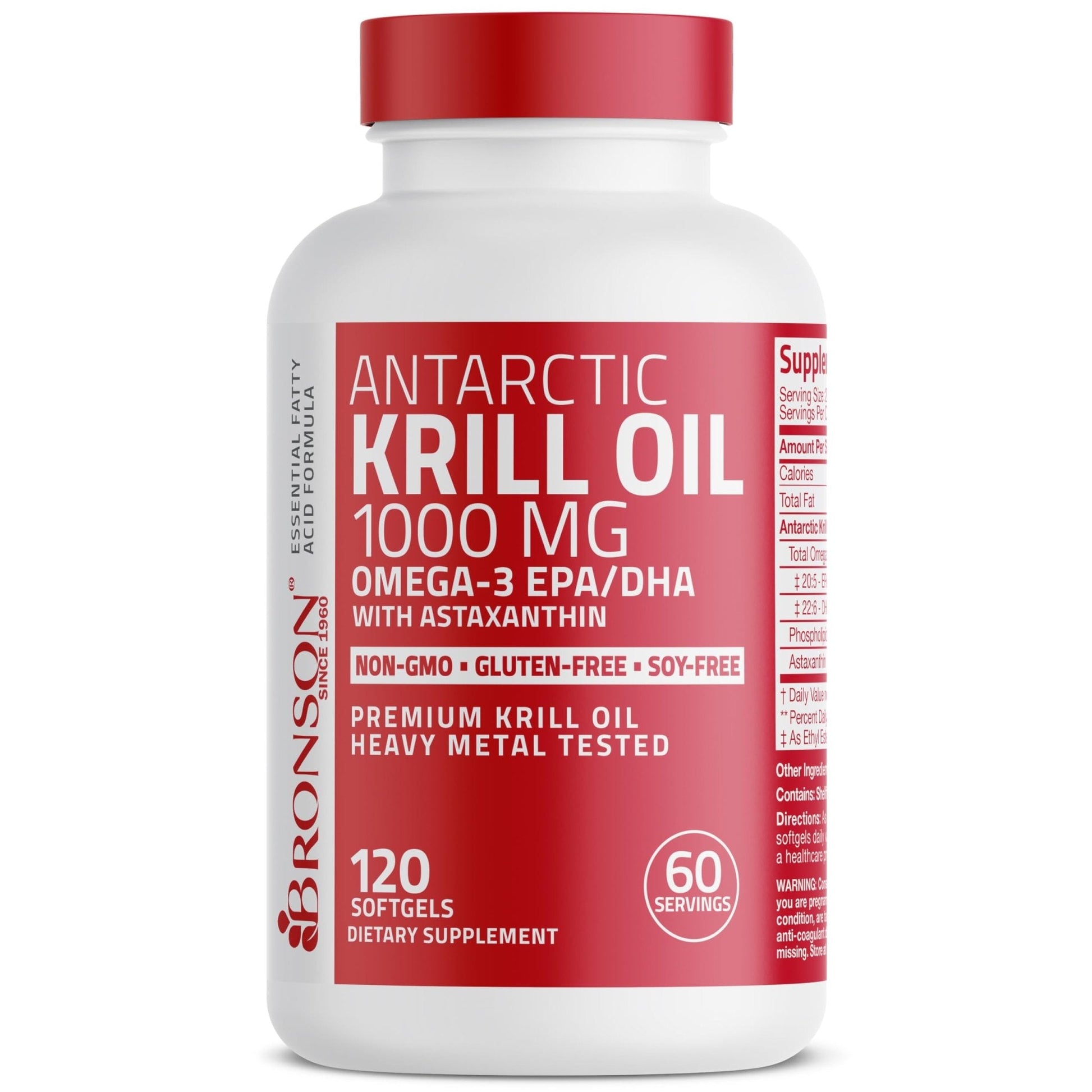 Bronson Antarctic Krill Oil 1000 mg with Omega-3s EPA, DHA, Astaxanthin and Phospholipids 120 Softgels - PrimeBioHealth - canada supplements