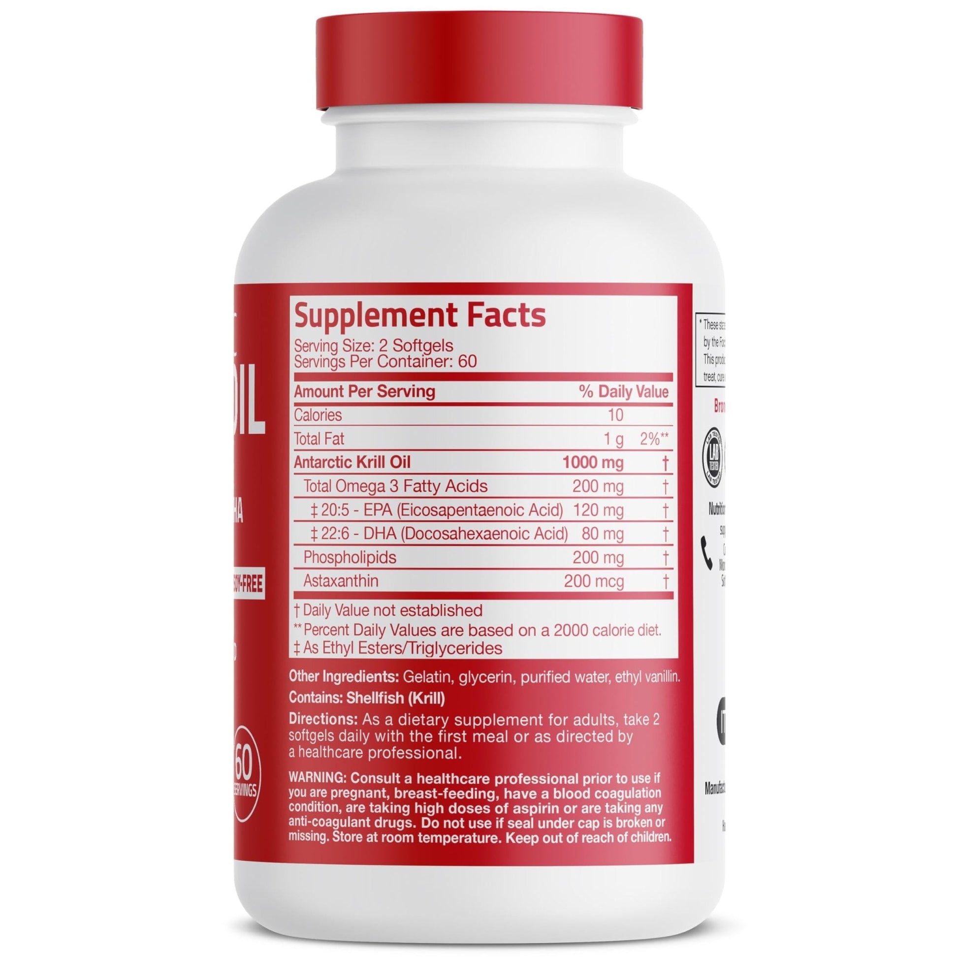 Bronson Antarctic Krill Oil 1000 mg with Omega-3s EPA, DHA, Astaxanthin and Phospholipids 120 Softgels - PrimeBioHealth - canada supplements