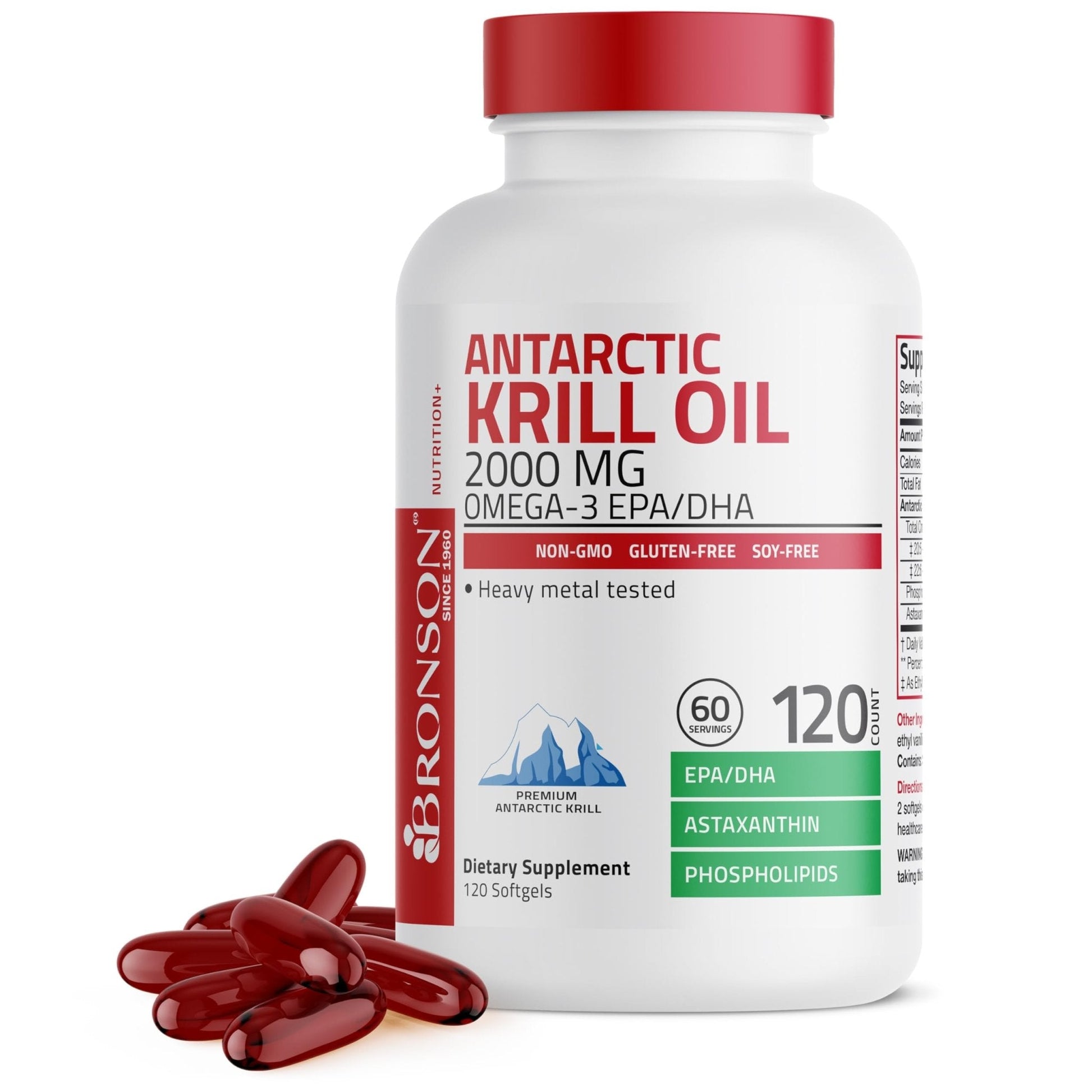 Bronson Antarctic Krill Oil 2000 mg with Omega-3s EPA, DHA, Astaxanthin and Phospholipids 120 Softgels (60 Servings) - PrimeBioHealth - canada supplements