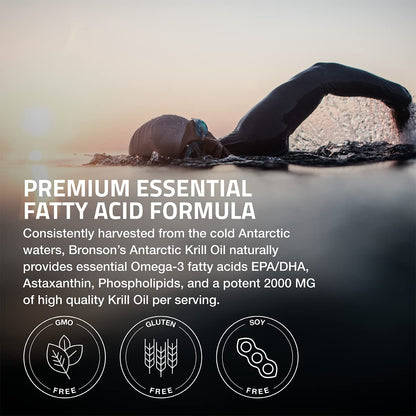 Bronson Antarctic Krill Oil 2000 mg with Omega-3s EPA, DHA, Astaxanthin and Phospholipids 120 Softgels (60 Servings) - PrimeBioHealth - canada supplements