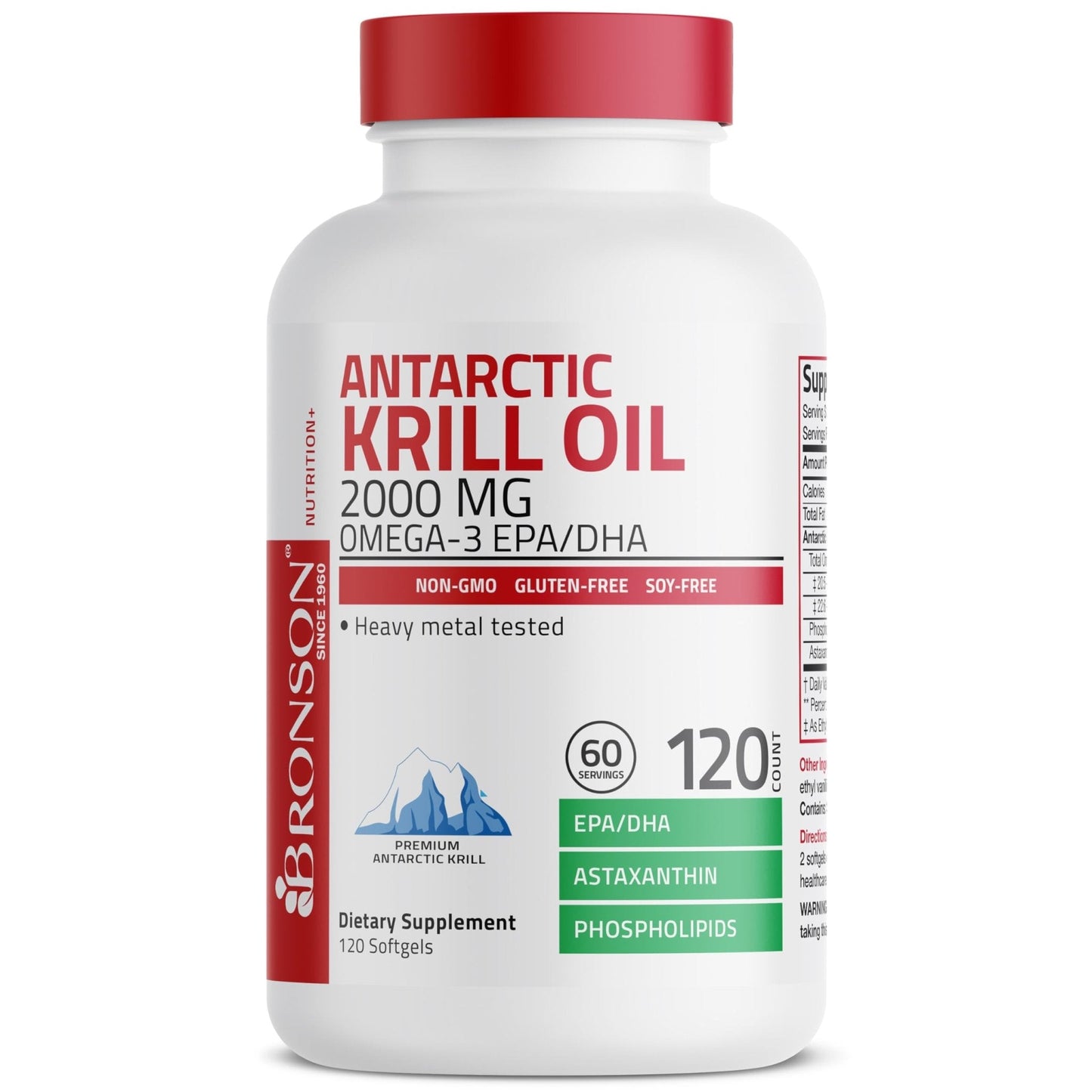 Bronson Antarctic Krill Oil 2000 mg with Omega-3s EPA, DHA, Astaxanthin and Phospholipids 120 Softgels (60 Servings) - PrimeBioHealth - canada supplements