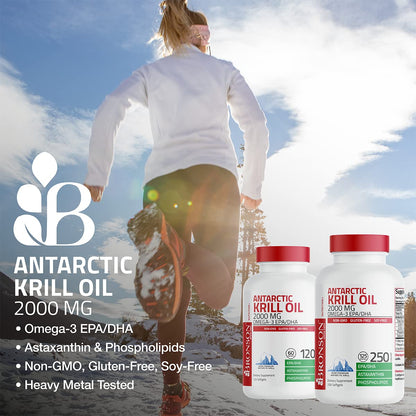 Bronson Antarctic Krill Oil 2000 mg with Omega-3s EPA, DHA, Astaxanthin and Phospholipids 120 Softgels (60 Servings) - PrimeBioHealth - canada supplements