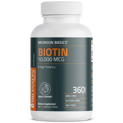 Bronson Biotin 10,000mcg, Supports Healthy Hair, Skin and Nails, Vegetarian, Non-GMO, 150 Tablets - PrimeBioHealth - canada supplements