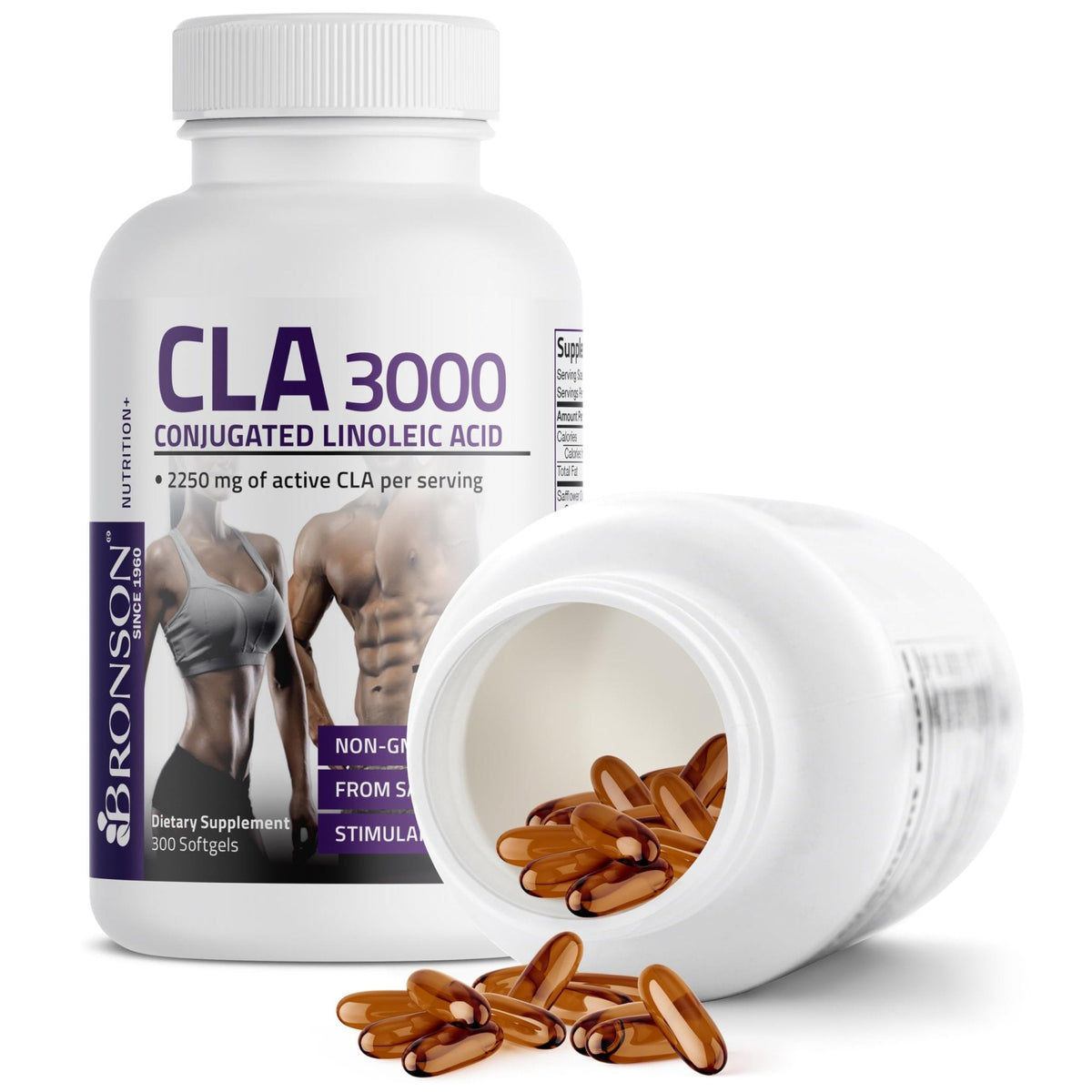 Bronson CLA 3000 Extra High Potency Supports Healthy Weight Management Lean Muscle Mass Non-Stimulating Conjugated Linoleic Acid 120 Softgels - PrimeBioHealth - canada supplements